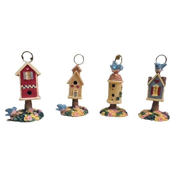 Boston Warehouse Vintage Bouncy Ceramic Birdhouse Place Card Holders Set of 4 - Picture 3 of 9